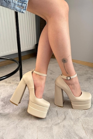 Preshley Kadın Sophia Bej Deri 15 Cm Platform Topuklu Ayakkabı Bej