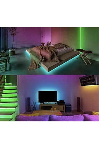16 Renkli Rgb Şerit Seti, Kumandalı, Silikonlu, Adaptörlü, Işıklandırma Fırsatı RGB