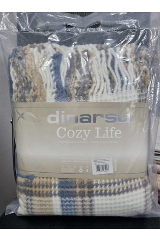 Dinarsu Cozy Life Pamuklu Skoç Tv Battaniyesi Plaid İndigo 130 X 170 Cm Camel - Lacivert - Krem