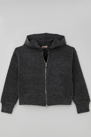 Orko Kız Çocuk Peluş Crop Hırka Kapüşonlu Fermuarlı 10-16 Yaş , Füme Melanj