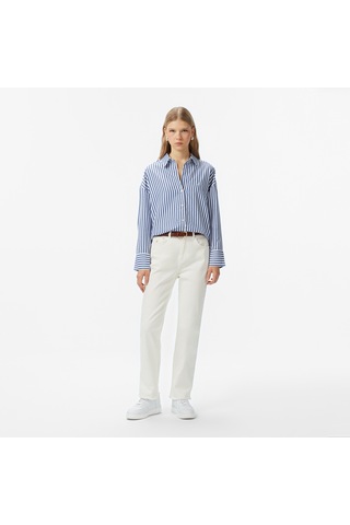 Nautica Kadın Mavi Oversize Çizgili Gömlek Çizgili 57w212t Mavi