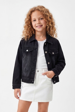 Joy Kids Kız Çocuk Likralı Kelebek Nakışlı Crop Kot Ceket 5-16yaş Siyah