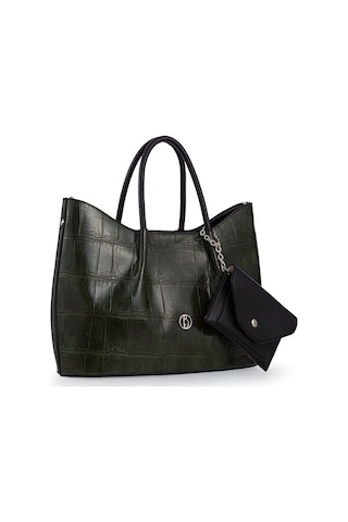 Bilik Deri Logo Detaylı Yeşil-siyah Kadın El Çantası Riv 147-kr Yeşil-siyah