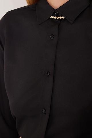 Tudors Kadın Slim Fit Dar Kesim Vucüda Oturan Uzun Kollu Siyah Basic Gömlek-35323 Siyah