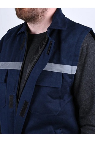 Erkek Reflektörlü Kalın Gabardin Kumaş Kışlık Iş Ve Çalışma Yeleğ Lacivert