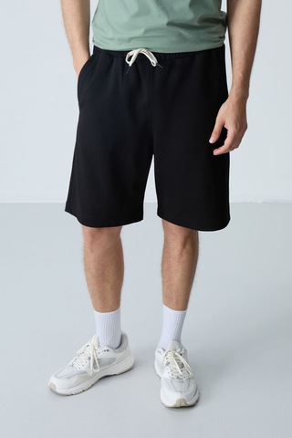 Tommy Life Siyah Pamuklu Kalın Yumuşak Dokulu Standart Fit Basic Erkek Şort - 81275 Siyah