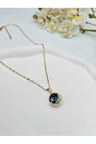 Altın Kaplama Zirkon Taşlı Gökyüzü Çelik Kolye Altın