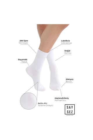 Bambu Kadın Lastiksiz Beyaz Soket Dikişsiz Premium Çorap 3'lü Pkt Beyaz