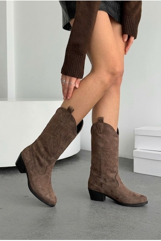 V.s.h Velvet Sara Kadın Western Basklılı Açık Kahvrenegi Kovboy Çizme -2553 Kahverengi