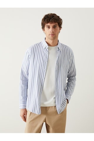 Lcw Vision Mavi Regular Fit Uzun Kollu Çizgili Poplin Erkek Gömlek
