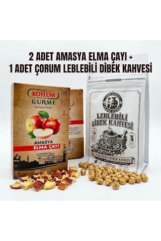 Köylüm Gurme Doğal Amasya Elma Çayı 200 Gr 2 Adet + Hekim Efendi Leblebili Dibek Kahvesi 200 Gr