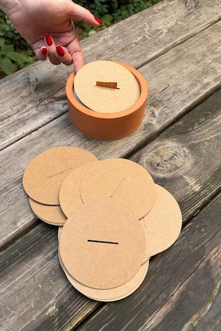 Mum Toz Kapakları 98mm Çap 35mm X 2 Mm Ahşap Fitil Boşluğu 50 Adet Kraft