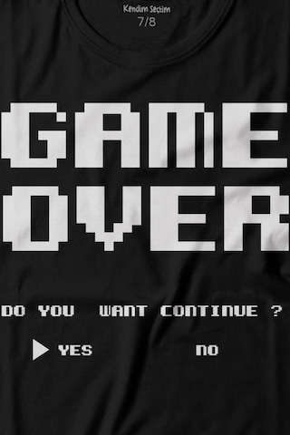 Kendim Seçtim Game Over Atari Retro Pixel Oyun Baskılı Tişört Çocuk T-shirt 001