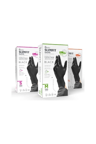 Slimfit Glove Pudrasız Yırtılmaya Dayanıklı Tek Kullanımlık Siyah Eldiven 100'lü