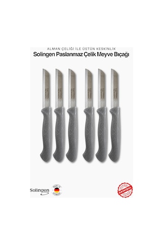 Solingen Profesyonel Gri Meyve Bıçağı Ultra Keskin Paslanmaz Çelik Mutfak Bıçağı 6'lı Set Gri