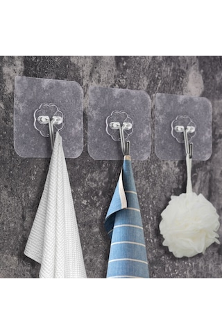 Süper Güçlü Yapışkanlı Suya Dayanıklı Şeffaf Askı 5li Set Yeniden Ahşap - Siyah