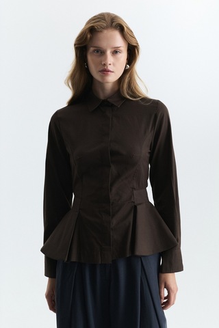 Antioch Peplum Poplin Gömlek Kahve