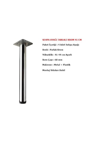 Eymenyapimarket 4 Adet Sehpa Ayağı 41 Cm Ayarlı Krom Mobilya Ayak Çap : 60 Mm