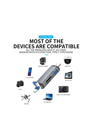 Usb Otg Kart Okuyucu Type-c To Usb Uçlu Pc Bilgisayar Ve Notebook Uyumlu Mikro Sd Kart Okuyucu Usb A To Usb Cads-307 3