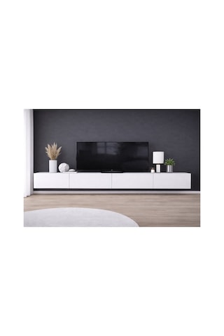 Mdf Livorno Tv Ünitesi - Mat Beyaz - 300 Cm Beyaz