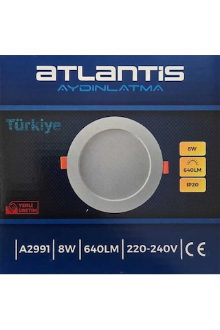 Atlantis 8w Sıva Altı Panel Led Beyaz 6w Uyumlu İç Çap 10cm Dış Çap 13cm Soğutuculu 640 Lümen