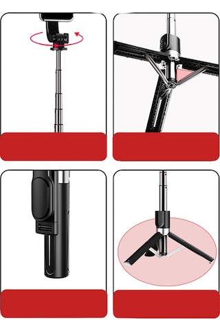 Jmary Kt-219 360 Derece Dönebilen Kablosuz Kumandalı Tripod Ve Selfie Çubuğu Siyah