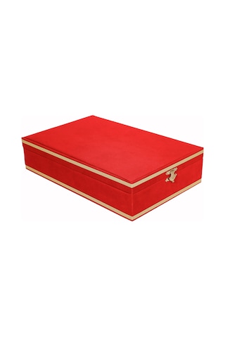 Kırmızı Kilitli Kadife Plaket Kutusu 24x16,5x7