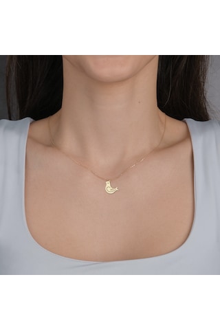 Altın Plakalı 14 Ayar Zarif Kuş Figürlü Sevgililer Günü Hediyesine Özel Altın Kolye-835 Zarif Kuş