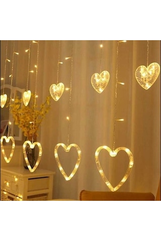 Kalp Dekorlu Animasyonlu Perde Led Işık 3 Metre Çok Renkli