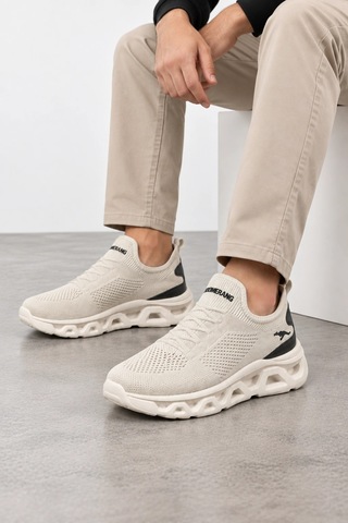 Ht Hotin Bonita Erkek Bağcıksız Triko Günlük Sneaker Ayakkabı - Bej