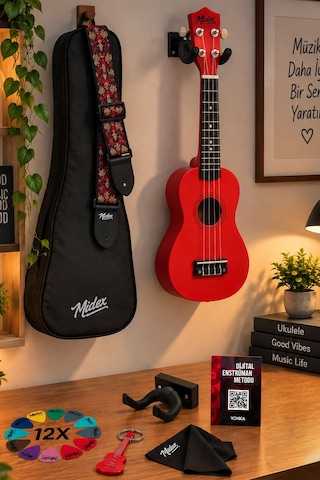 Midex UKX-901RD Kırmızı Soprano Ukulele (Askı Çanta Metod Pena)