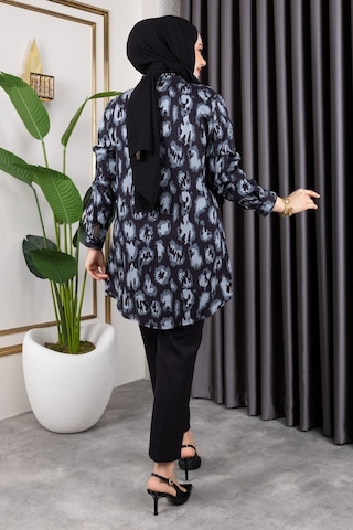 Hira Life Fashion Kadın Tesettür Giyim Ve Spor Giyime Uygun Düğme Detaylı Şık Desenler Dokuma Viskon Gömlek-tunik Gri 3 Gri 3