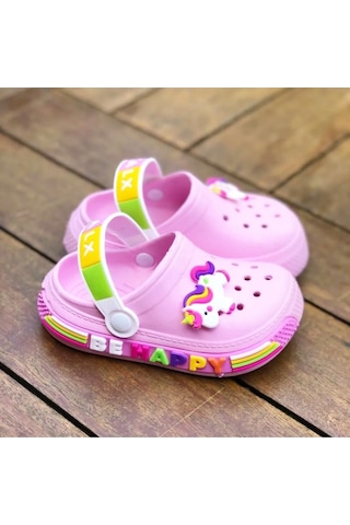 Kız Çocuk Unicorn Figürlü Kaydırmaz Taban Terlik Sandalet Pembe