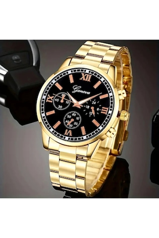 Fm Geneva Gold Renk Çelik Kordonlu Erkek Kol Saati Gold