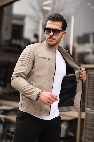 Mero Life Erkek Krem Su Ve Rüzgar Geçirmez Slim Fit Astarlı Mevsimlik Mont Krem