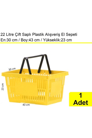 Plastik Alışveriş El Sepeti Çift Saplı 22 Litre Sarı 1 Adet / En:30 Boy:43 Yükseklik:22 Cm Sarı