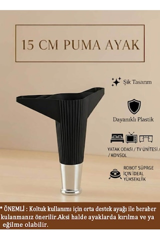 Puma 15 Cm 4 Adet Siyah -krom Mobilya Kanepe Tv Ünitesi Kosol Dolap Komidin Ayağı Siyah
