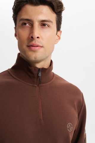 AR-MA Arma Erkek Slim Fit Dik Yaka Yarım Fermuar Pamuklu Sweatshirt Sol Kol Fermuar Cepli K30404685702 Kahverengi