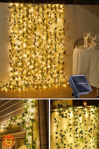 Technosmart Solar 50 Ledli Yeşil Yapay Yapraklı 5 Mt Dekoratif Bahçe Aydınlatma Balkon Süsleme Çok Renkli