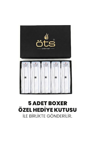 Öts Erkek 5 Li %100 Pamuk Boxer Öts Premium Çizgili Ve Kaliteli Hediye Kutulu Günlük İç Giyim Özel Esnek Kalıp 2652-k Beyaz