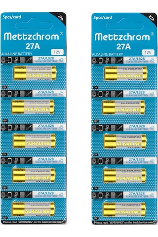 Mettzchrom 27a 12v Alkalin Pil 10 Adet Oto Ve Kapı Kumanda Pili