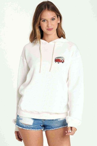 Araba Minibüs Kırmızı T2 Baskılı Beyaz Kadın Kapşonlu Sweatshirt