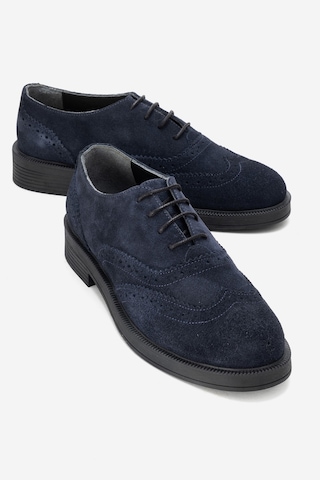 Luvishoes Avra Lacivert Süet Hakiki Deri Kadın Oxford Ayakkabı Lacivert