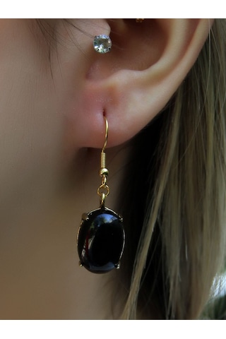 Doğal Taş Oniks Doğal Taşlı Sallantılı Küpe Euku22o Siyah