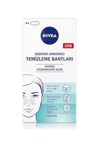 Nıvea Siyah Nokta Temizleyici Burun T-bant, Gözenek Arındırıcı, Derinlemesine Temizlik, Limon Özü, 4 Adet Sku: Smg8690010387028