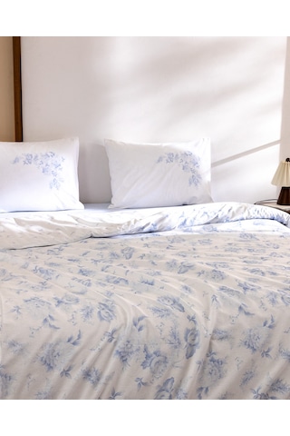 Madame Coco Noelie Tek Kişilik %100 Pamuk Ranforce Baskılı Çarşaflı Nevresim Takımı - Mavi 8684427344705 Çok Renkli