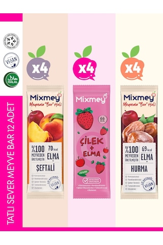 Mixmey Tatlı Sever Meyve Barı – 12 Adet | Sağlıklı Atıştırmalıklar – Vegan, Glutensiz (20GR X 12 ADET)