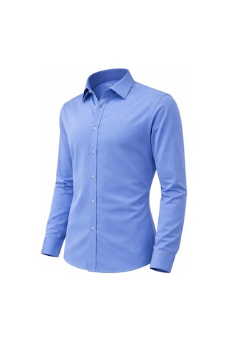 Atilla Özer Slim Fit Pamuk Saten Uzun Kol Erkek Gömlek - 7533 Mavi