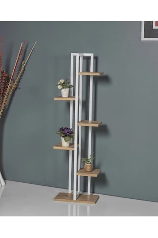 Çiçeklik 6 Bölmeli Raf Metal Çerçeveli Ahşap