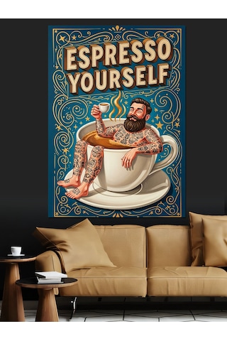 Ahşap Tablo Espresso Kendini Şımart Sloganı İnsan Figürlü Tablolar